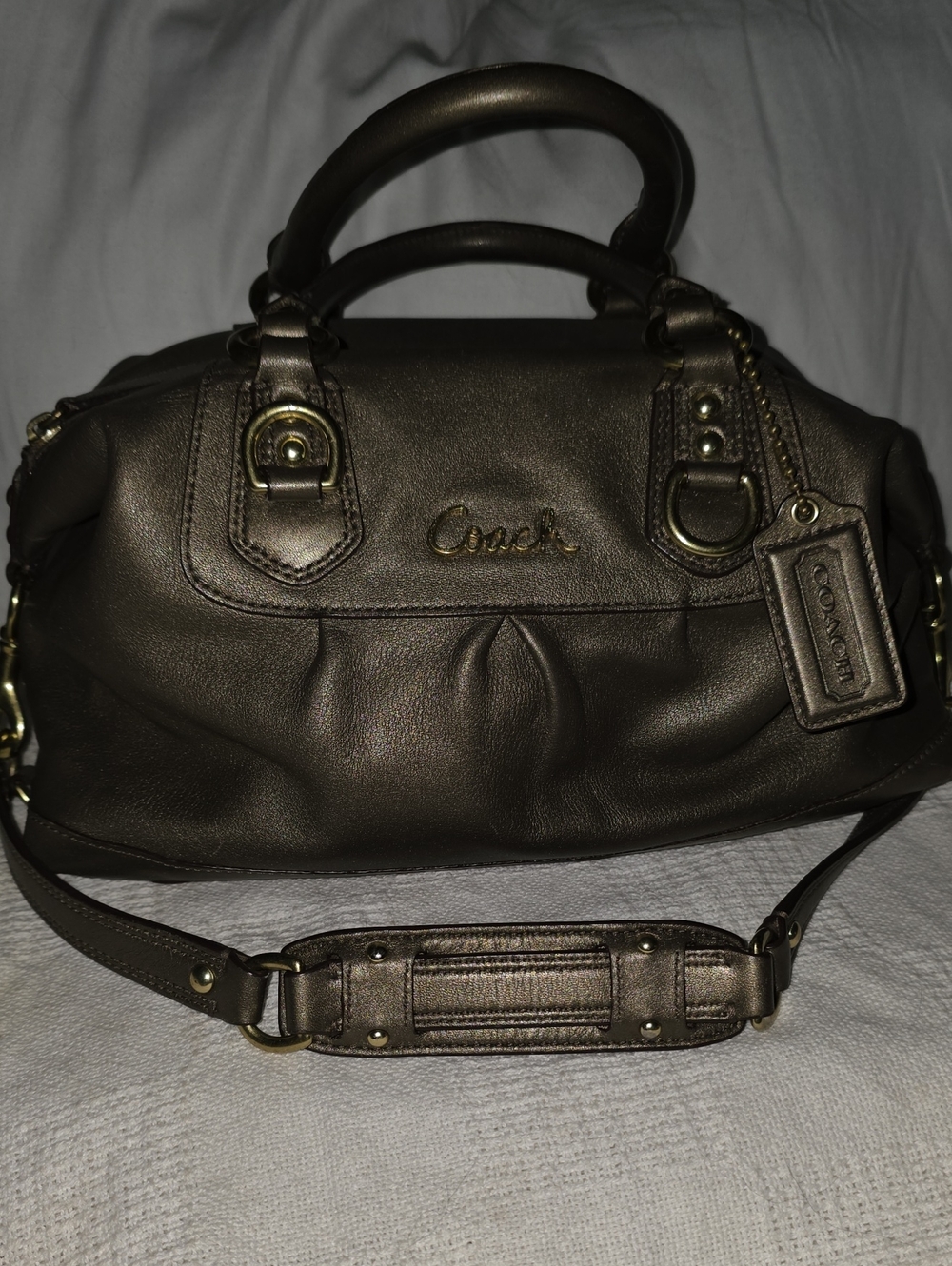 Coach Brownish Almost Metallic  Leather Crossbody And Handbag with Gold Hardware